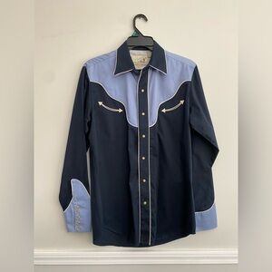 Roper Navy and Light Blue Western Pearl Snap Button-Down Shirt